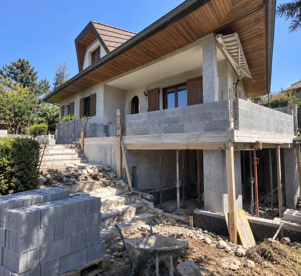 Chantier de fondations en parpaing à Annecy